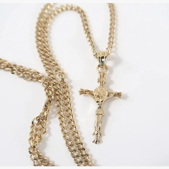 JEWELRY 24K Gold INRI Crucifix Chain Small Cross Pendant Necklace - Picture 3 of 3